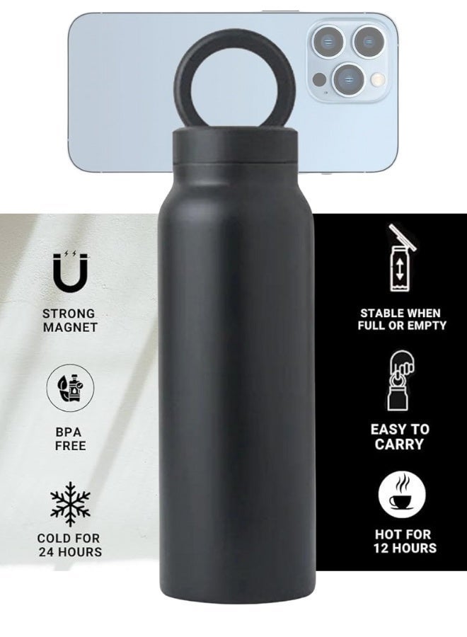 Magnetic Water Bottle with Magnetic Phone Holder, Compatible with Magnetic Safety Phone Mount/Tripod for iPhone, 24H Cold/12H Hot, Stainless Steel 800ML Double Wall Bottle for Gym Sport (BLACK)) - Image 3